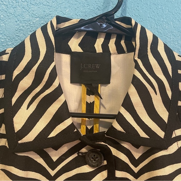 J CREW COLLECTION Sz 8 100% Linen Zebra Tiger Striped Print  Blazer Tan Black - Picture 10 of 11